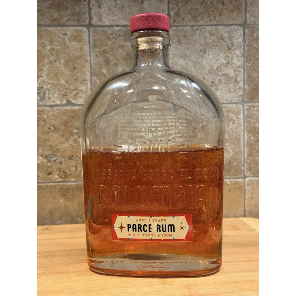 Resin Filled Faux Rum Bottle Parce 8 Year Colombia Luxe Bar Decor Display *